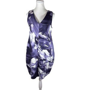 Marla Wynne Polished Knit Lantern Dress Purple Print Size PM Women's QVC